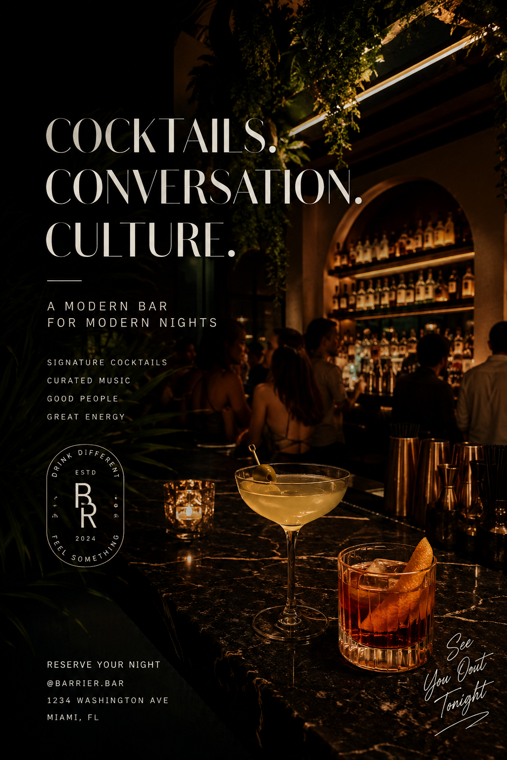 Cocktail campaign — dark luxury social creative